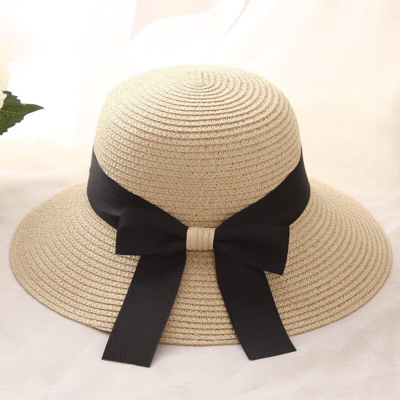 Foldable Ladies Women Summer Sun Beach Floppy Derby Hat Bucket Brim Straw Ribbon - Picture 9 of 12