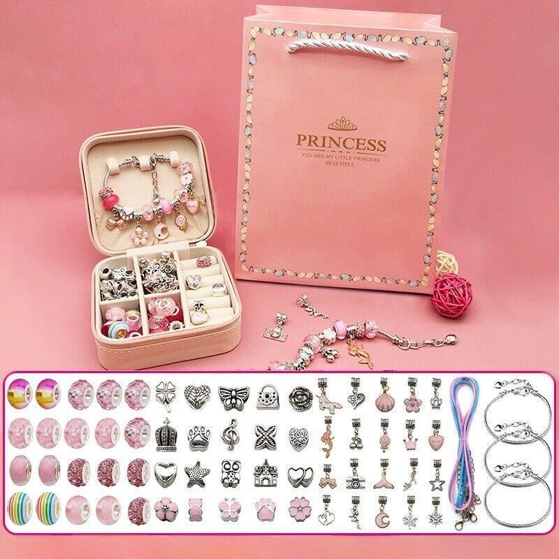 Girls Bracelet Making Kit Beads Jewellery Charms Pendant Set DIY Craft Kids Gift - Picture 13 of 15