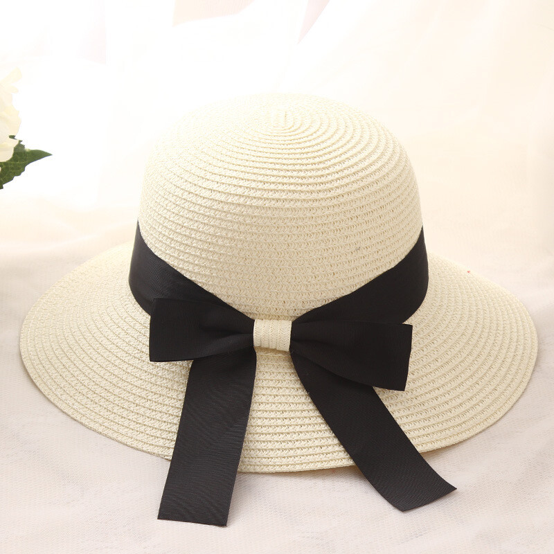 Foldable Ladies Women Summer Sun Beach Floppy Derby Hat Bucket Brim Straw Ribbon - Picture 10 of 12