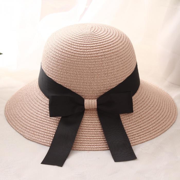 Foldable Ladies Women Summer Sun Beach Floppy Derby Hat Bucket Brim Straw Ribbon - Picture 12 of 12