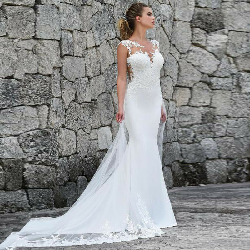 Mermaid Wedding Dresses Sleeveless Through Back Lace Appliques Bridal Gowns 2025