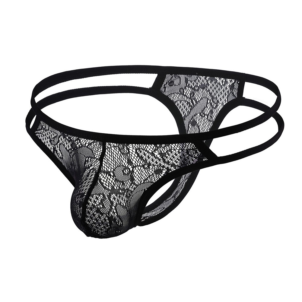 Sheer Pouch Panties Lace Gstring Men's Sexy Briefs Low Waist Thongs Underwear - Picture 18 of 24