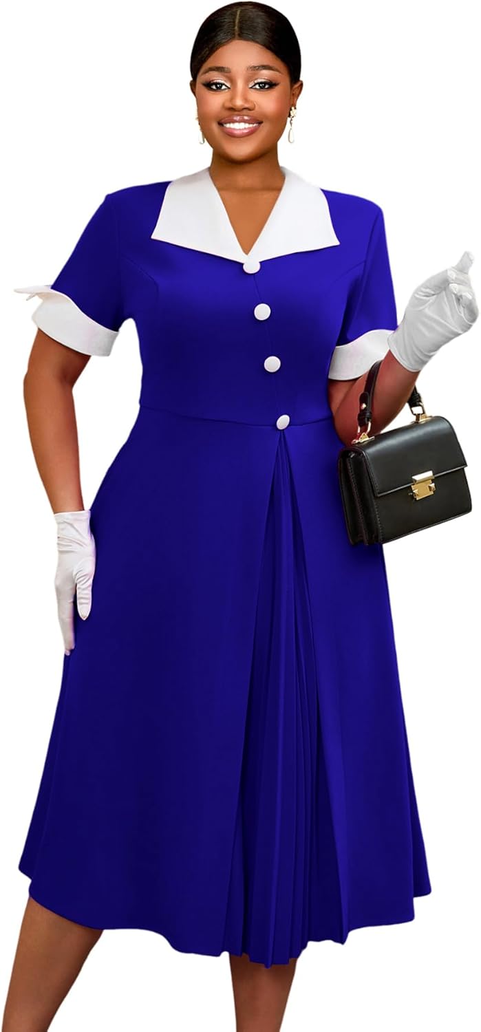 AOMEI Damen 50er Jahre Vintage Kurzarm Cocktailkleid Party A Linie Midikleid - Bild 8 von 20