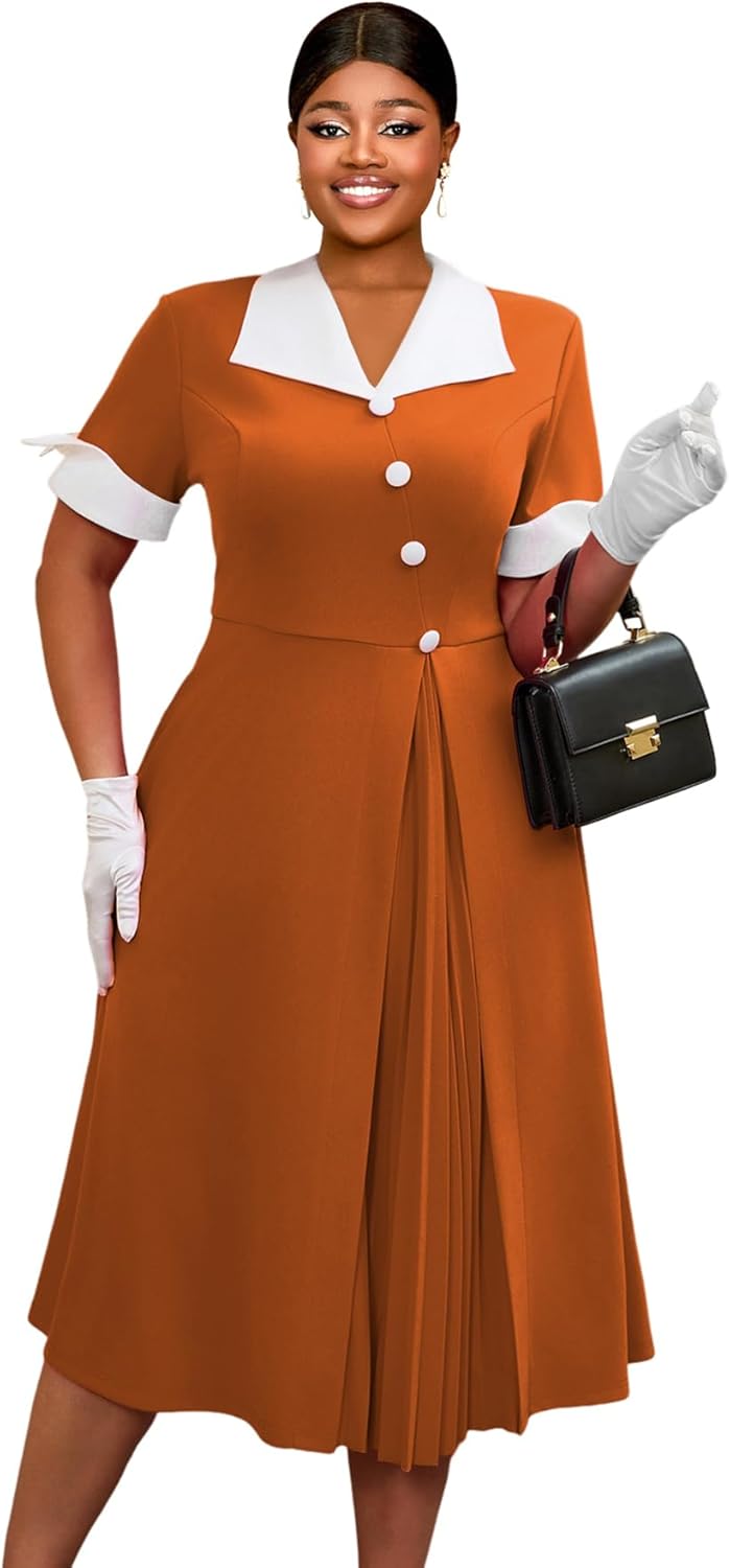 AOMEI Damen 50er Jahre Vintage Kurzarm Cocktailkleid Party A Linie Midikleid - Bild 11 von 20