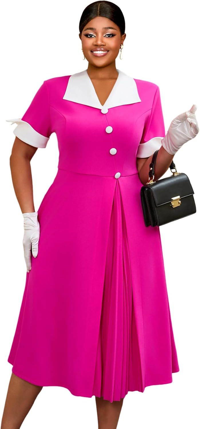 AOMEI Damen 50er Jahre Vintage Kurzarm Cocktailkleid Party A Linie Midikleid - Bild 14 von 20