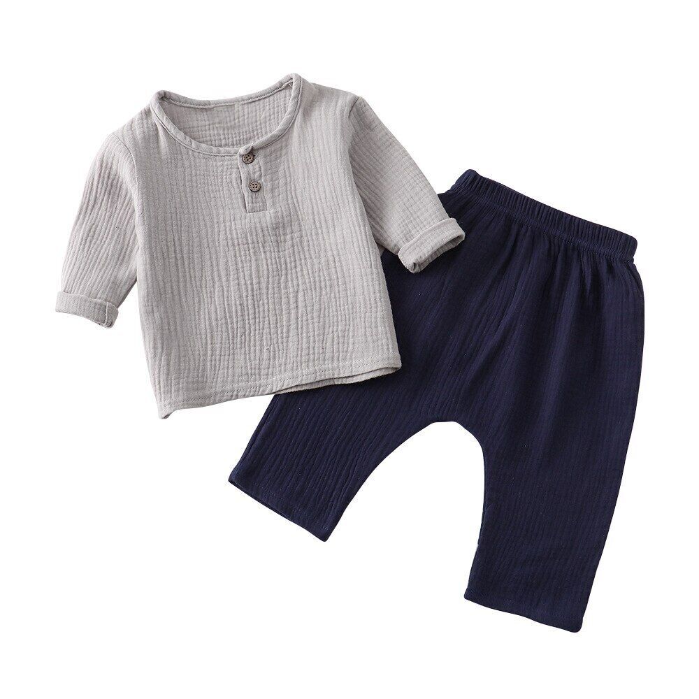 Herbst Sommer Baby Jungen Kleidung Sets Musselin Oberteile Neunte Hose 2-teilig Kinder Outfit Set - Bild 10 von 33