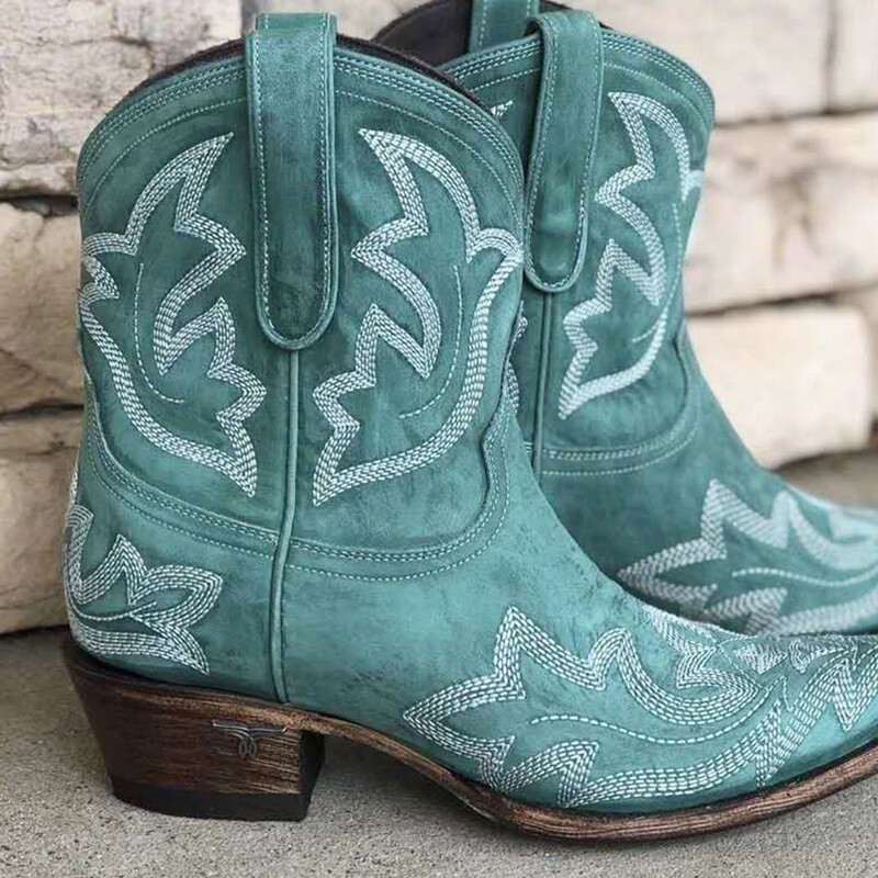 Women's Pointed Toe Cowgirl Cowboy Boots Mid Wide Calf Western Shoes Party Boots