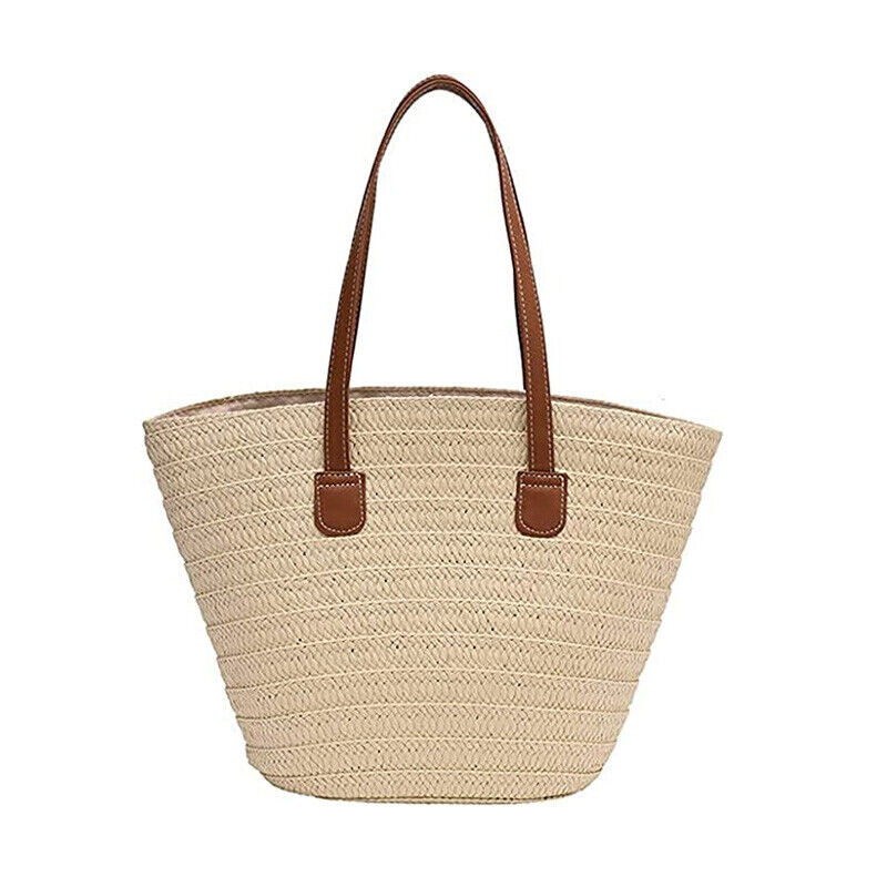 Large Capacity Women Woven Handbag Summer Beach Tote Straw Bag Shoulder Bag - Picture 14 of 16