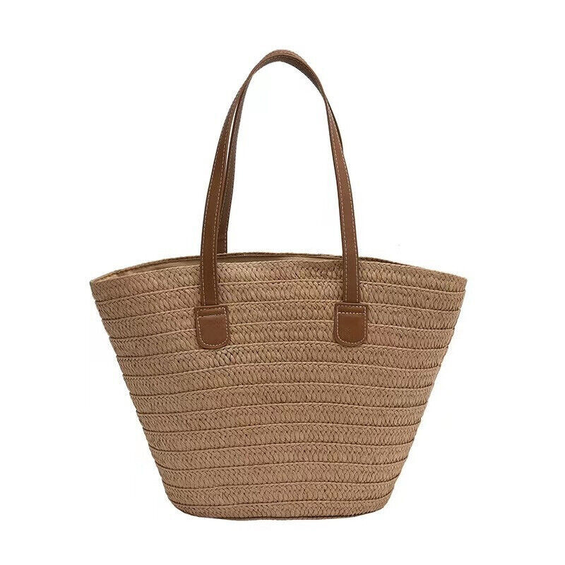 Large Capacity Women Woven Handbag Summer Beach Tote Straw Bag Shoulder Bag - Picture 15 of 16
