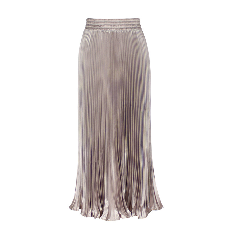 Women's Casual Metallic Luster Pleated Skirt Organ Skirt Solid Color Long Skirt - Picture 18 of 28