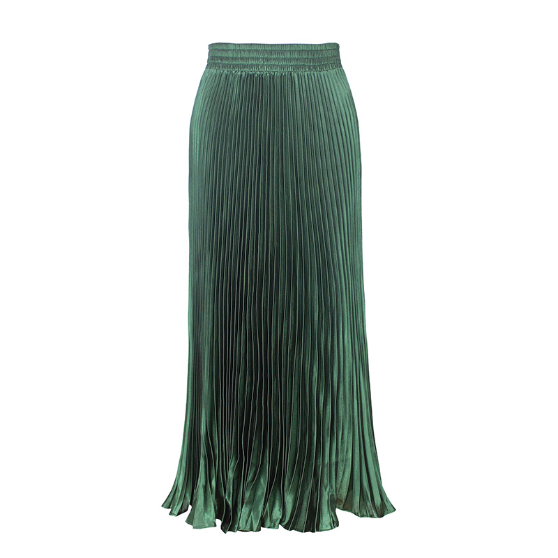 Women's Casual Metallic Luster Pleated Skirt Organ Skirt Solid Color Long Skirt - Picture 9 of 28
