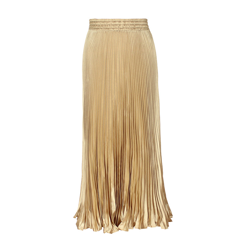 Women's Casual Metallic Luster Pleated Skirt Organ Skirt Solid Color Long Skirt - Picture 8 of 28