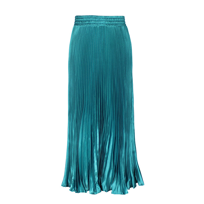 Women's Casual Metallic Luster Pleated Skirt Organ Skirt Solid Color Long Skirt - Picture 10 of 28