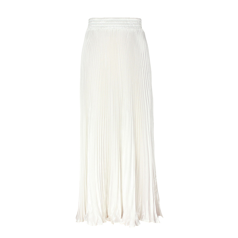 Women's Casual Metallic Luster Pleated Skirt Organ Skirt Solid Color Long Skirt - Picture 6 of 28
