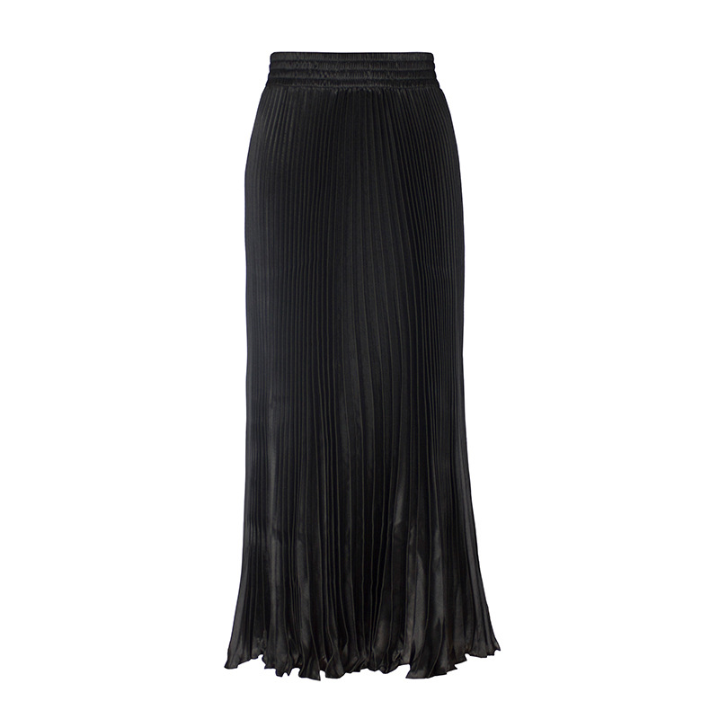 Women's Casual Metallic Luster Pleated Skirt Organ Skirt Solid Color Long Skirt - Picture 7 of 28
