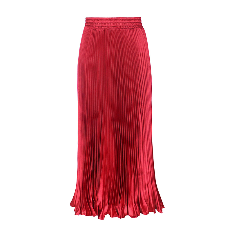 Women's Casual Metallic Luster Pleated Skirt Organ Skirt Solid Color Long Skirt - Picture 11 of 28