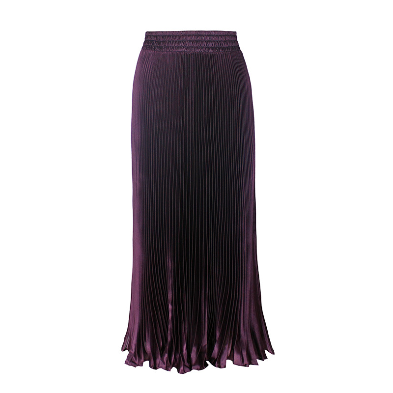 Women's Casual Metallic Luster Pleated Skirt Organ Skirt Solid Color Long Skirt - Picture 14 of 28
