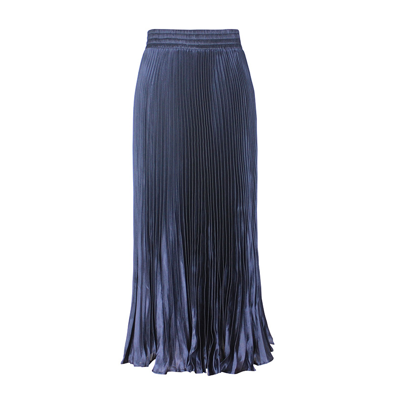 Women's Casual Metallic Luster Pleated Skirt Organ Skirt Solid Color Long Skirt - Picture 15 of 28