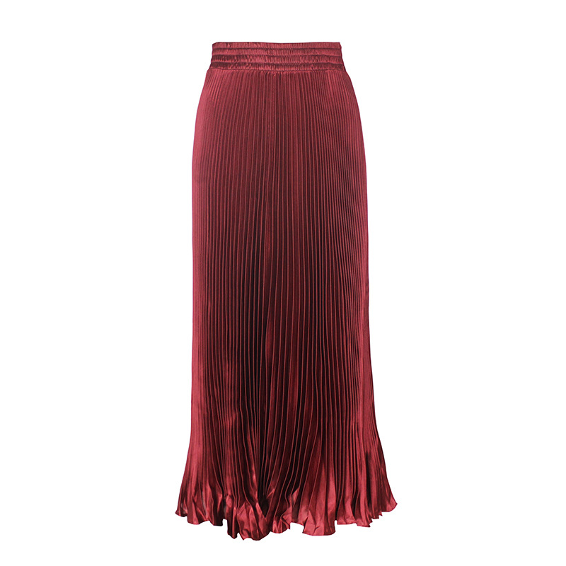 Women's Casual Metallic Luster Pleated Skirt Organ Skirt Solid Color Long Skirt - Picture 16 of 28