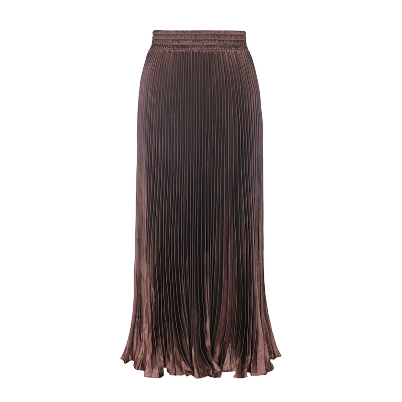 Women's Casual Metallic Luster Pleated Skirt Organ Skirt Solid Color Long Skirt - Picture 17 of 28