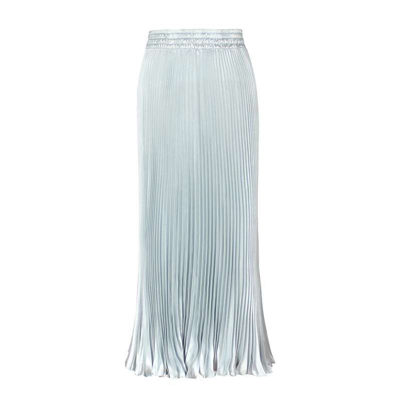 Women's Casual Metallic Luster Pleated Skirt Organ Skirt Solid Color Long Skirt - Picture 19 of 28
