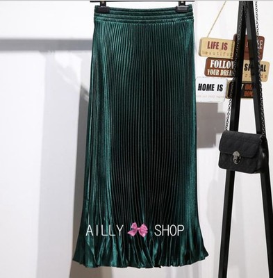 Women's Casual Metallic Luster Pleated Skirt Organ Skirt Solid Color Long Skirt - Picture 20 of 28