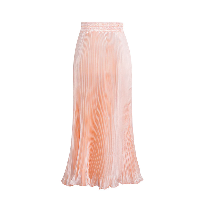 Women's Casual Metallic Luster Pleated Skirt Organ Skirt Solid Color Long Skirt - Picture 21 of 28