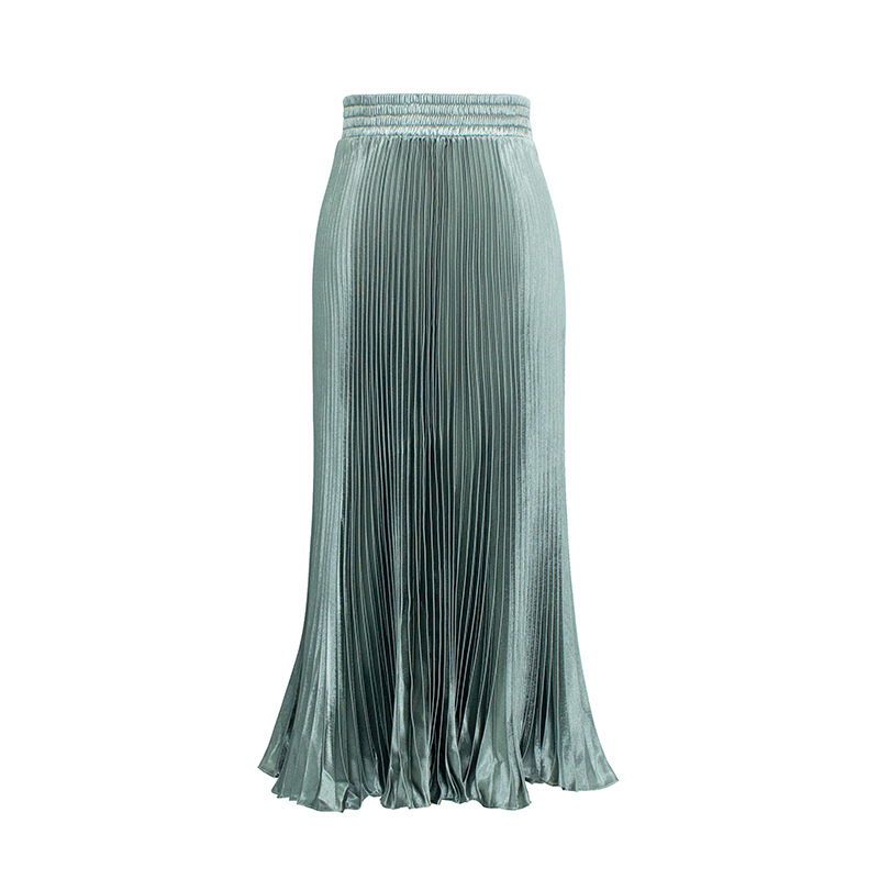 Women's Casual Metallic Luster Pleated Skirt Organ Skirt Solid Color Long Skirt - Picture 22 of 28