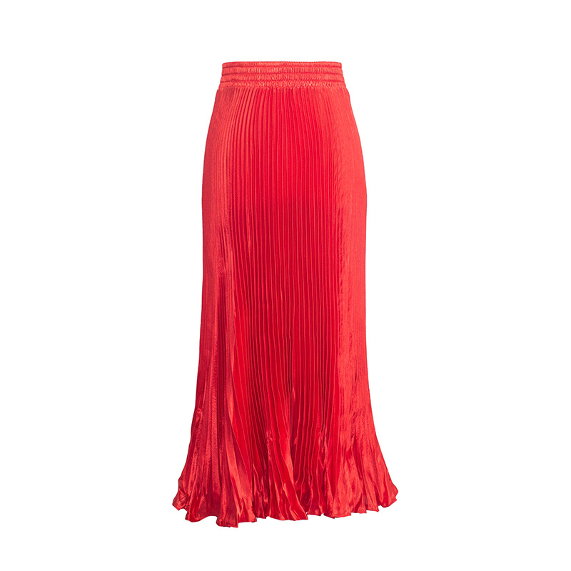 Women's Casual Metallic Luster Pleated Skirt Organ Skirt Solid Color Long Skirt - Picture 23 of 28