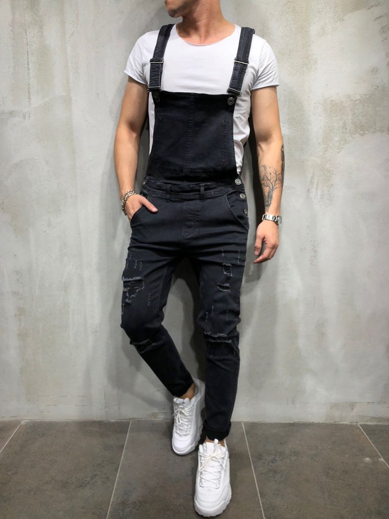 Mens Casual Jeans Straps Suspenders Denim Slim Fit Pants Jumpsuit Pants Trousers - Picture 7 of 10
