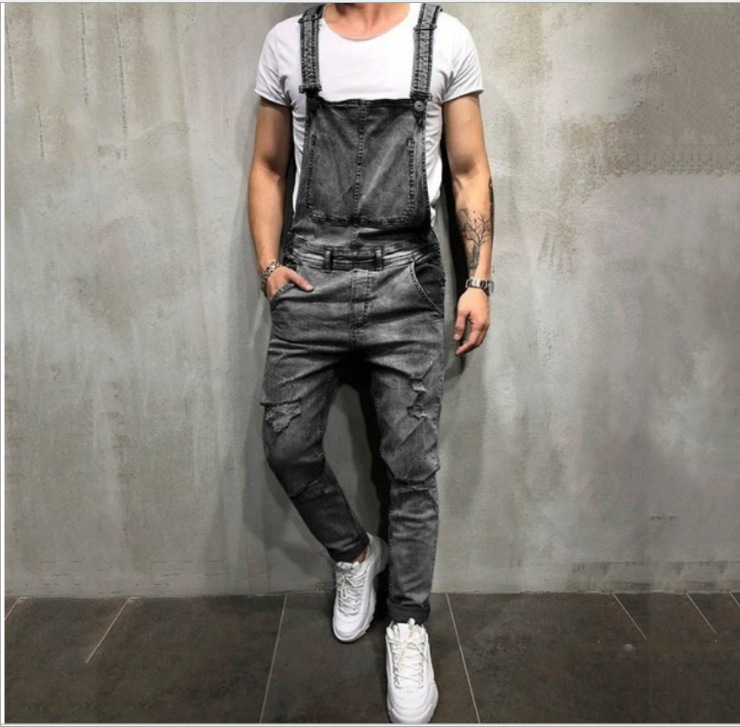 Mens Casual Jeans Straps Suspenders Denim Slim Fit Pants Jumpsuit Pants Trousers - Picture 10 of 10