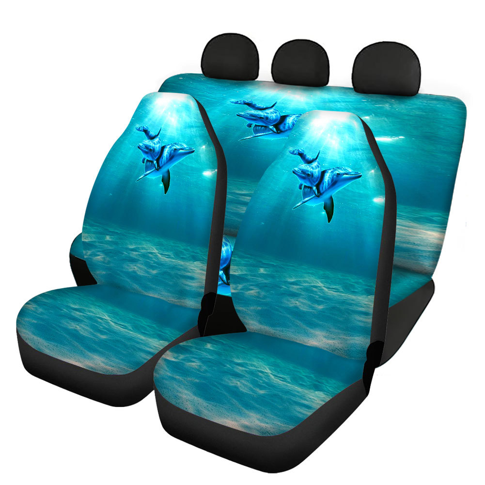 Underwater World Dolphin Printing Universal Front Rear Car Seat Cover 4 Pack Set - Picture 10 of 17