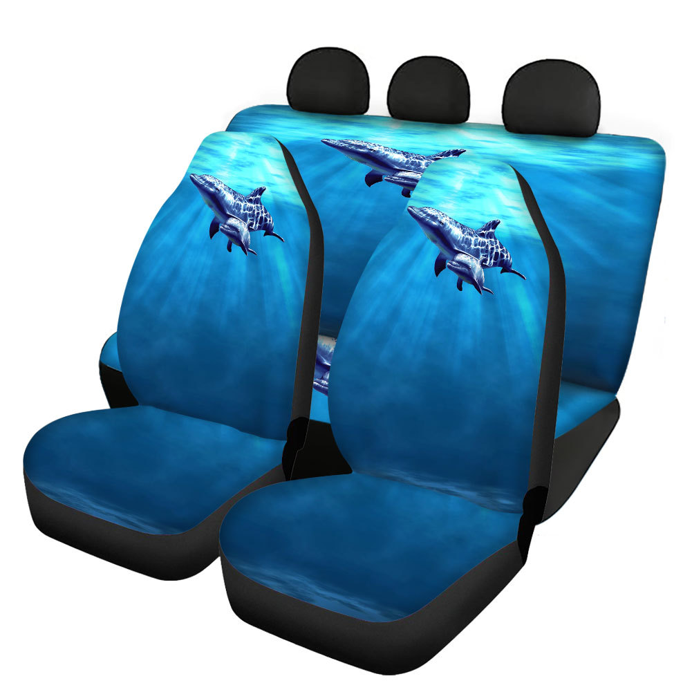 Underwater World Dolphin Printing Universal Front Rear Car Seat Cover 4 Pack Set - Picture 11 of 17