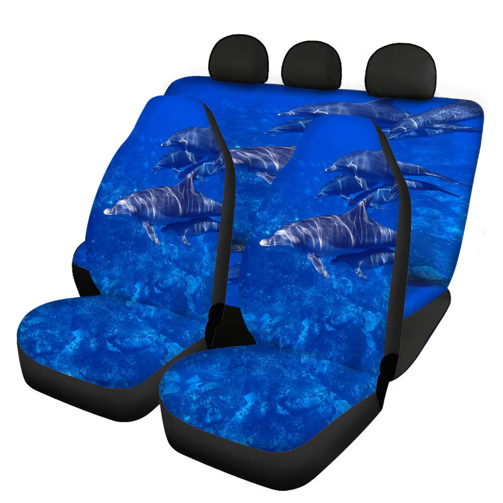 Underwater World Dolphin Printing Universal Front Rear Car Seat Cover 4 Pack Set - Picture 12 of 17