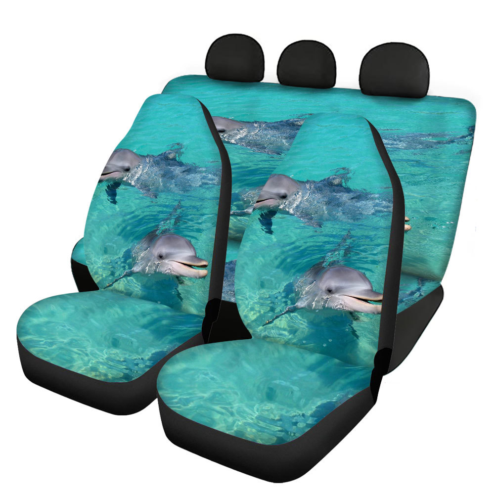 Underwater World Dolphin Printing Universal Front Rear Car Seat Cover 4 Pack Set - Picture 13 of 17