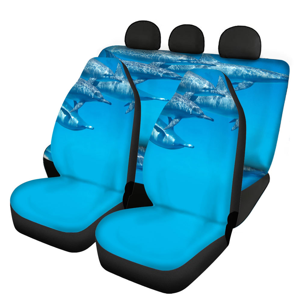 Underwater World Dolphin Printing Universal Front Rear Car Seat Cover 4 Pack Set - Picture 14 of 17