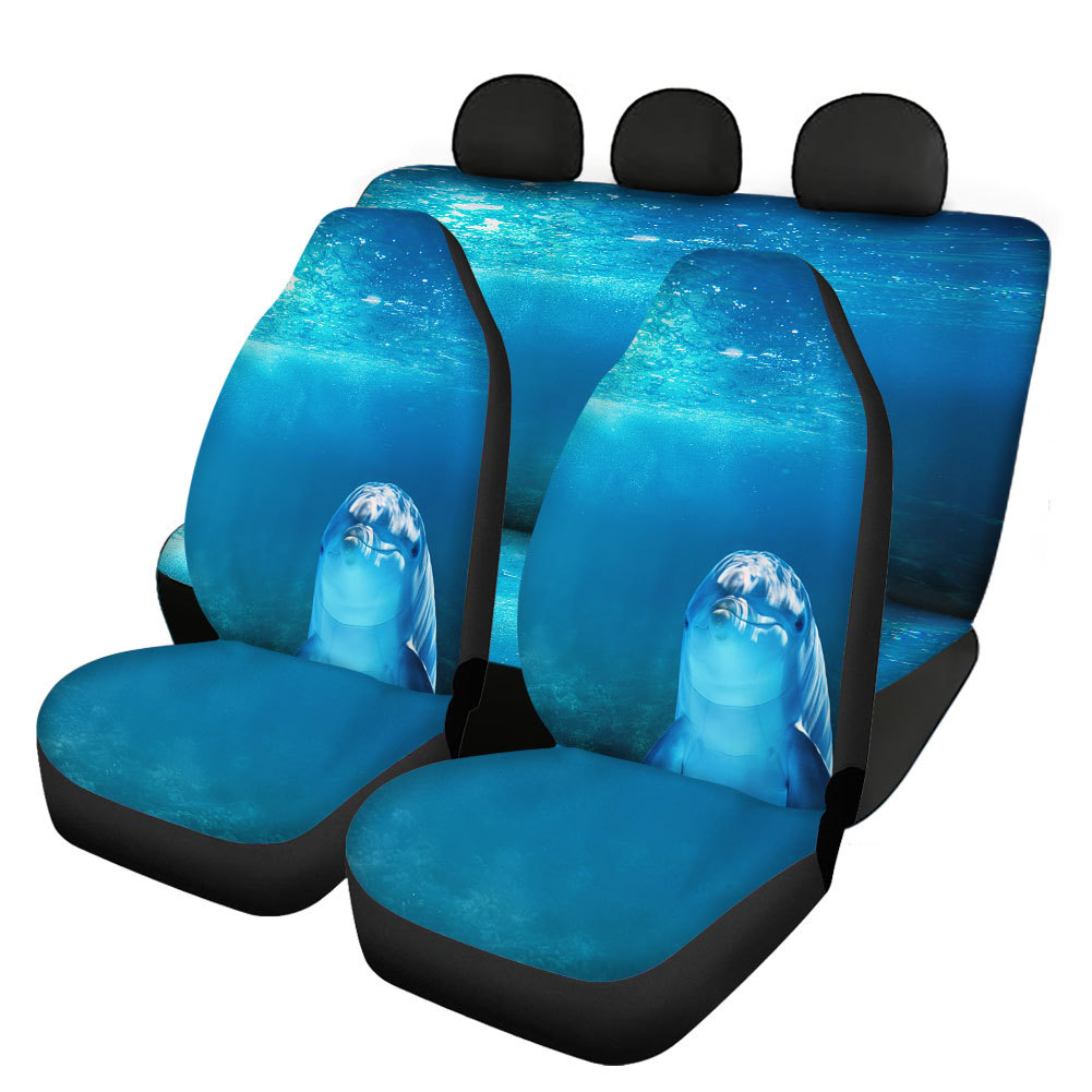 Underwater World Dolphin Printing Universal Front Rear Car Seat Cover 4 Pack Set - Picture 15 of 17