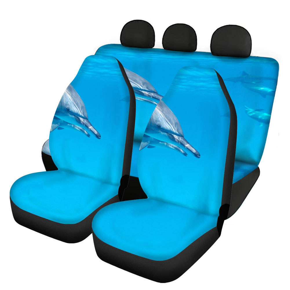 Underwater World Dolphin Printing Universal Front Rear Car Seat Cover 4 Pack Set - Picture 16 of 17