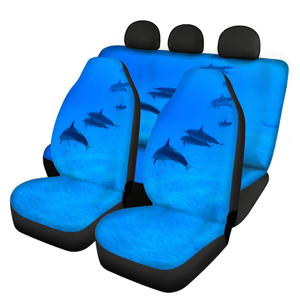 Underwater World Dolphin Printing Universal Front Rear Car Seat Cover 4 Pack Set - Picture 17 of 17