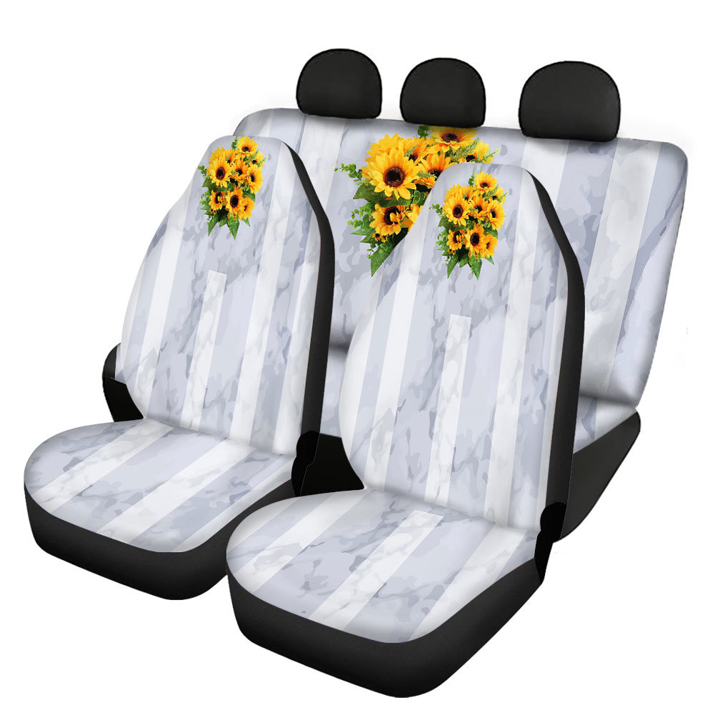 Chamomile Printing Universal Front Rear Car Seat Cover Auto 4 Pack Set for Women - Picture 8 of 11