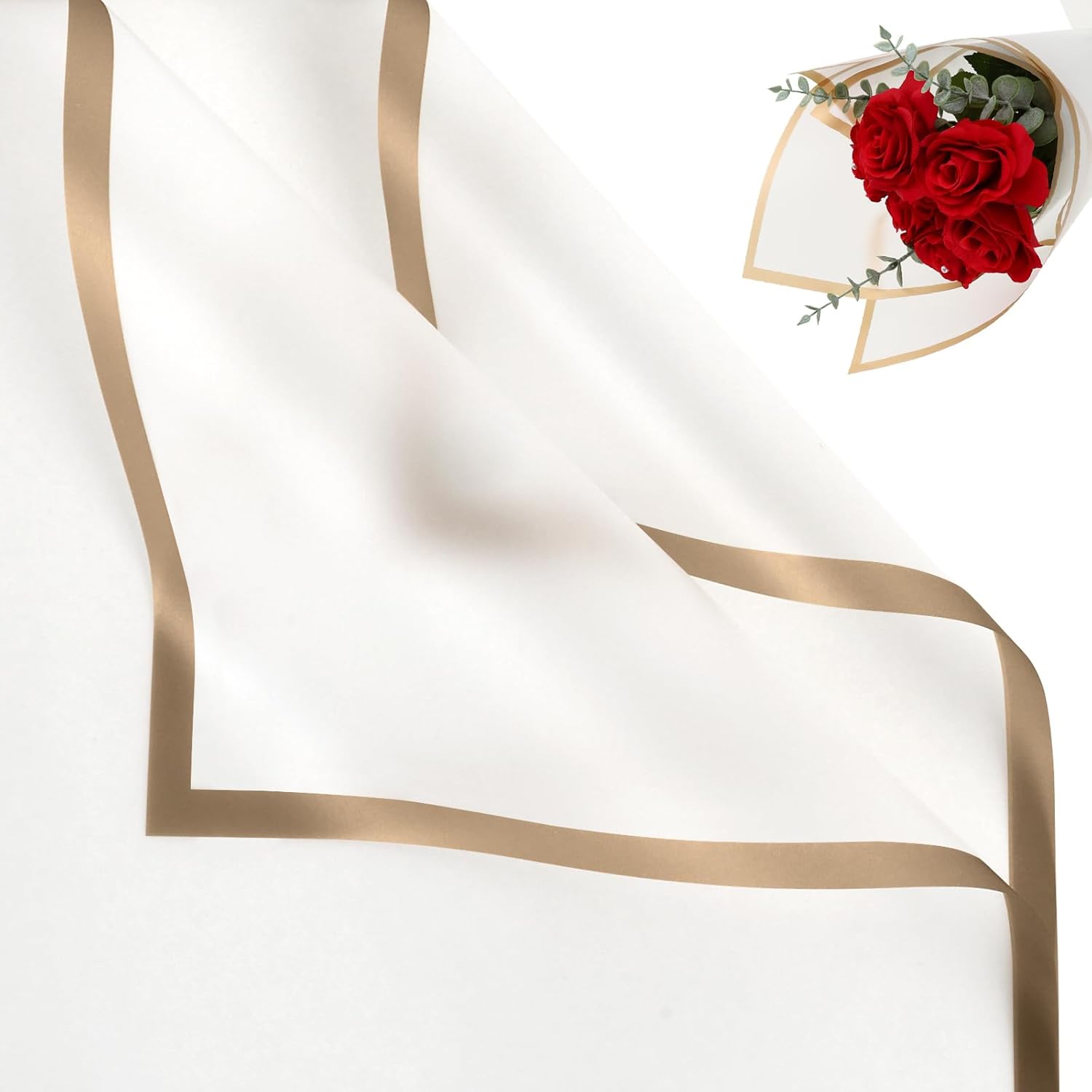Flower Wrapping Paper with Golden Edges, Waterproof Bouquet Packaging DIY - Picture 17 of 25