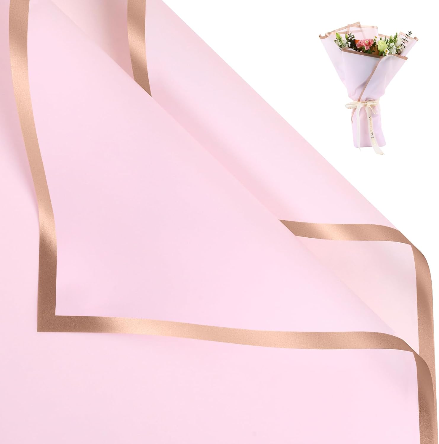 Flower Wrapping Paper with Golden Edges, Waterproof Bouquet Packaging DIY - Picture 23 of 25