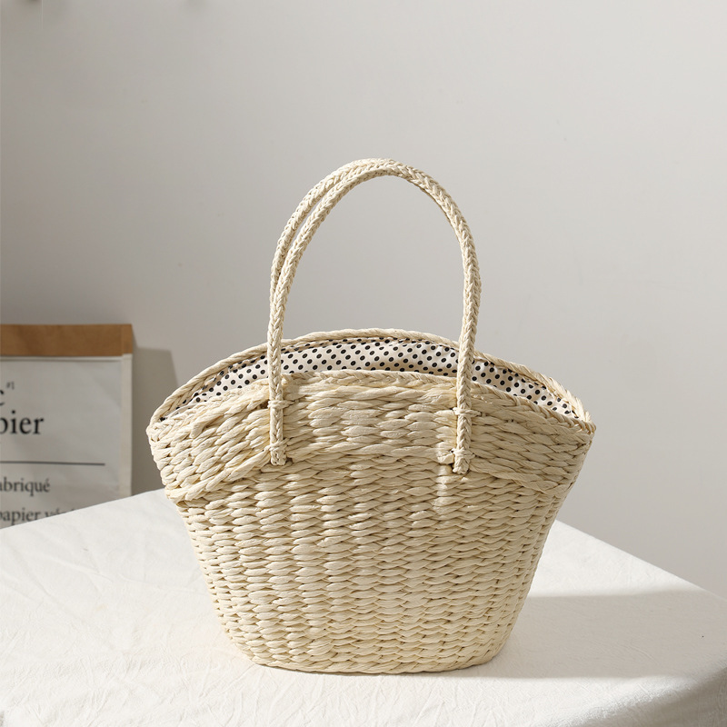UK Lady Straw Woven Basket Handbag Braided Handmade Shoulder Market Bag Casual - Picture 10 of 11