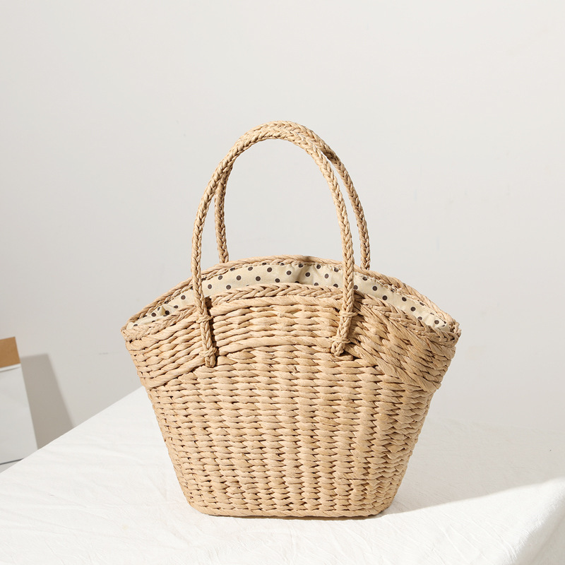 UK Lady Straw Woven Basket Handbag Braided Handmade Shoulder Market Bag Casual - Picture 9 of 11