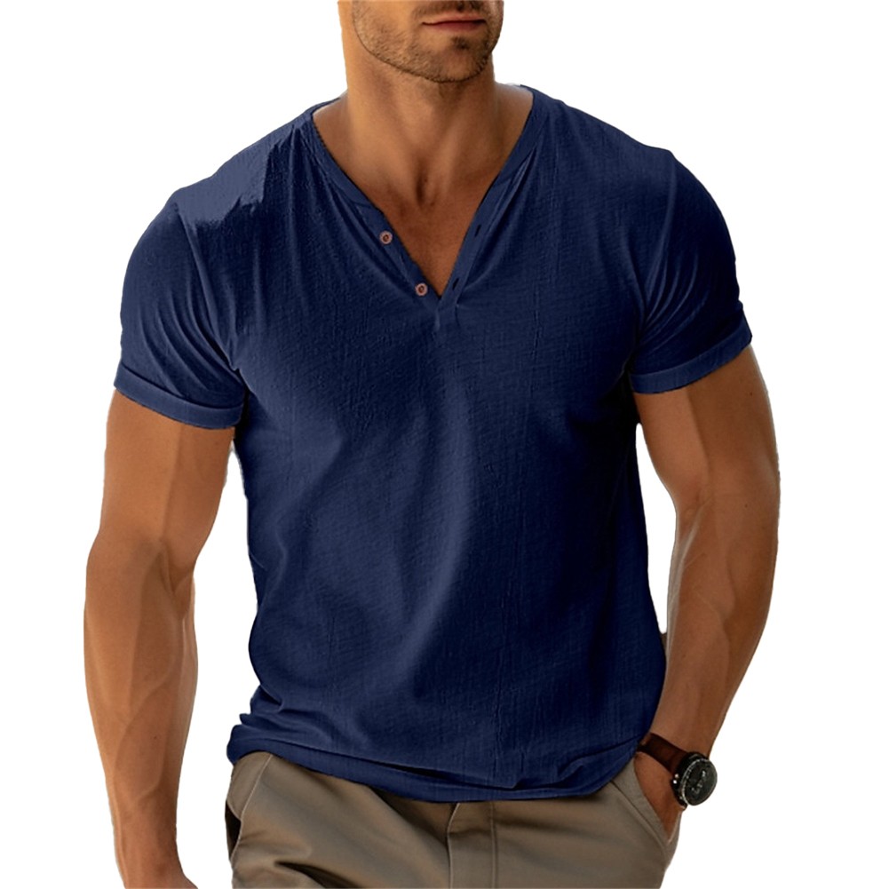 Retro Style Men Slim Fit T-Shirt Casual Streetwear V Neck Brand New Polyester - Picture 13 of 20