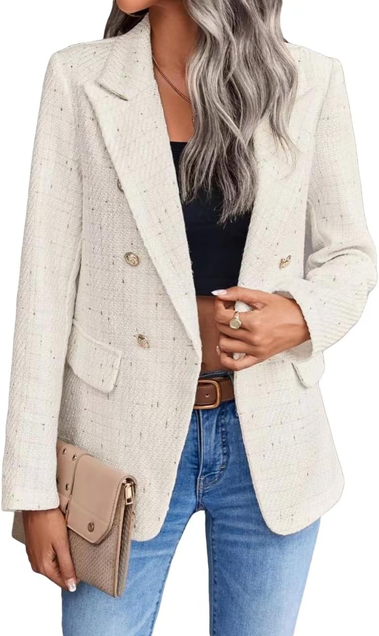 Women??s Tweed Blazer Jacket Fall Winter Plaid Fully Lined Business Casual Coat