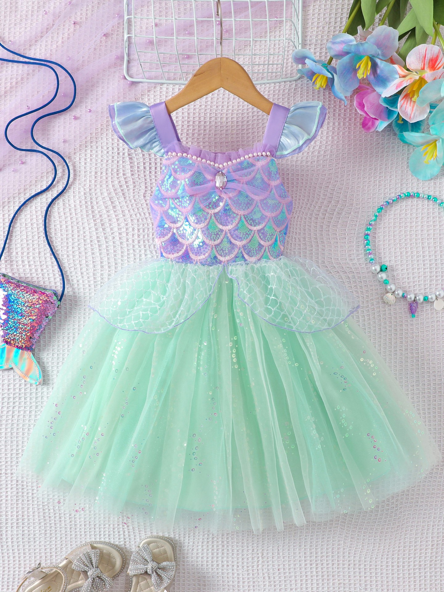 Kids Girls Mermaid Costume Cosply Princess Halloween Party Fancy Dress Up - Picture 10 of 11