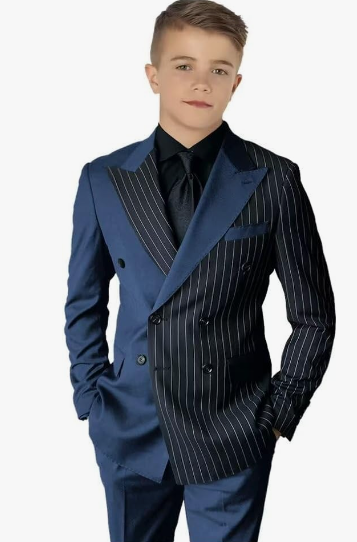 Striped Block Boy Suits Double Breasted Jacket Casual Kids Tuxedo Blazer Pant - Picture 35 of 40