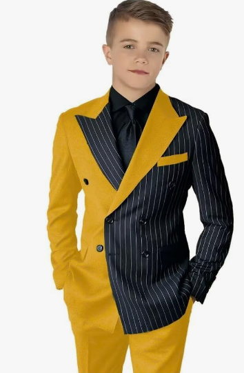 Striped Block Boy Suits Double Breasted Jacket Casual Kids Tuxedo Blazer Pant - Picture 37 of 40