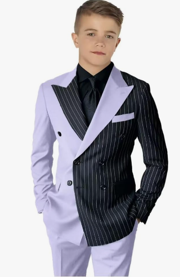 Striped Block Boy Suits Double Breasted Jacket Casual Kids Tuxedo Blazer Pant - Picture 38 of 40